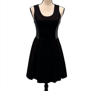 PARKER BLACK PERFORATED LAMB LEATHER SLEEVELESS FIT & FLARE DRESS